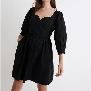 Black Poplin Puff-Sleeve Mini Dress